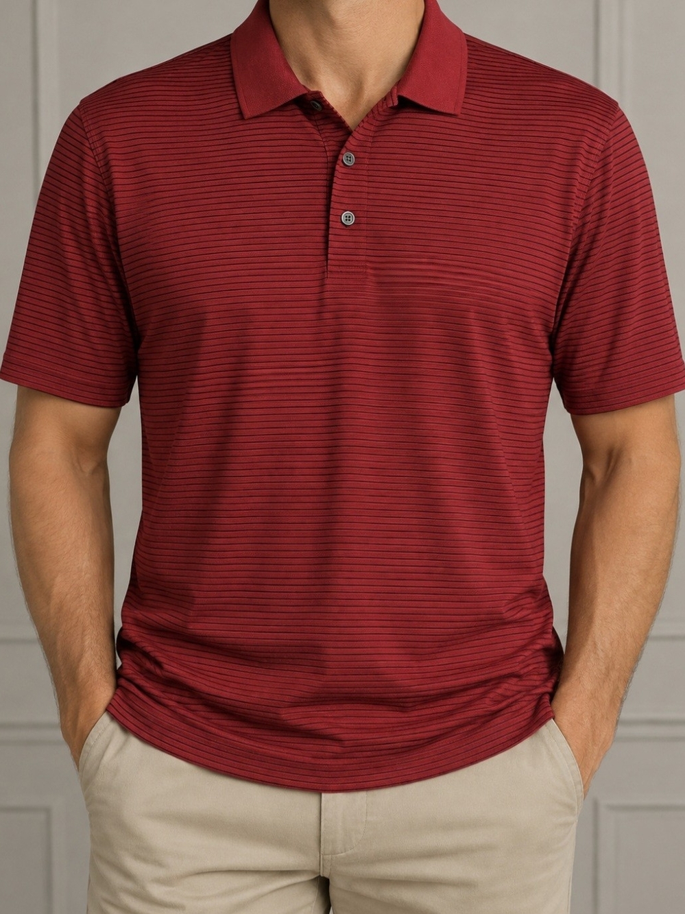 Grand Slam Men's XL Red Striped Performance Polo Shirt
